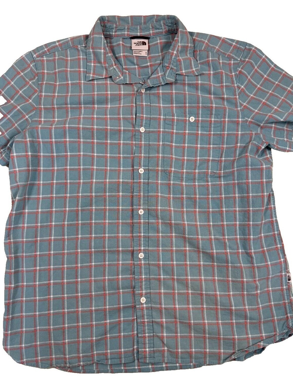 North Face Men's Short Sleeve Shirt XL Light Blue Plaid